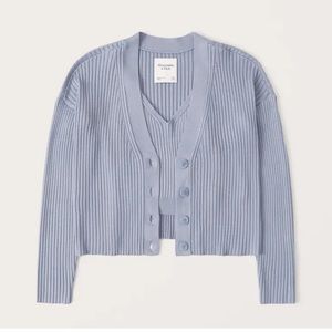 Abercrombie Elevated Ribbed Knit Tank and Cardigan Set Light Blue XS